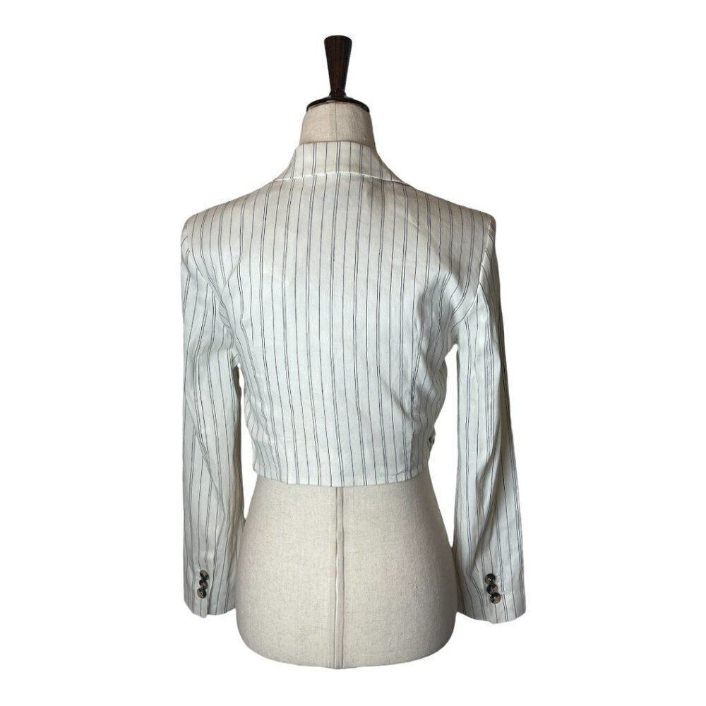 Zara White Pinstripe Cropped Knot Blazer - Picture 3 of 13
